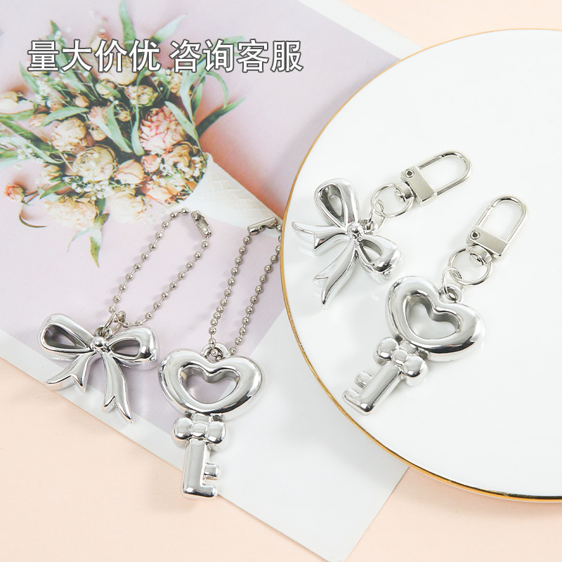 New style bow love creative keychain bead chain door buckle simple versatile jewelry pendant bag accessories wholesale
