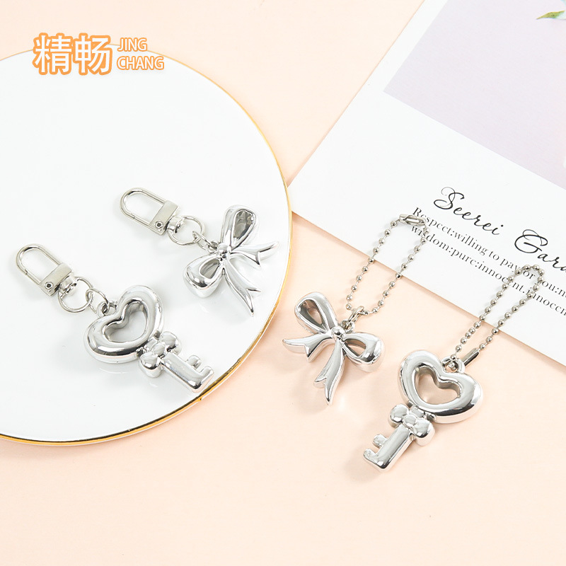 New style bow love creative keychain bead chain door buckle simple versatile jewelry pendant bag accessories wholesale