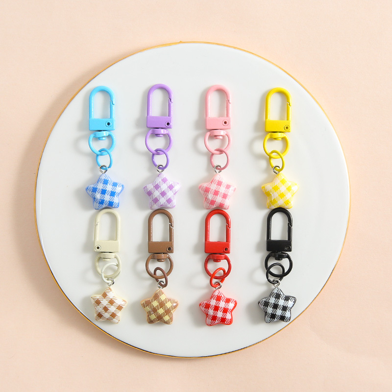New color plaid fabric five-pointed star door buckle zinc alloy jewelry accessories bag pendant pendant material wholesale