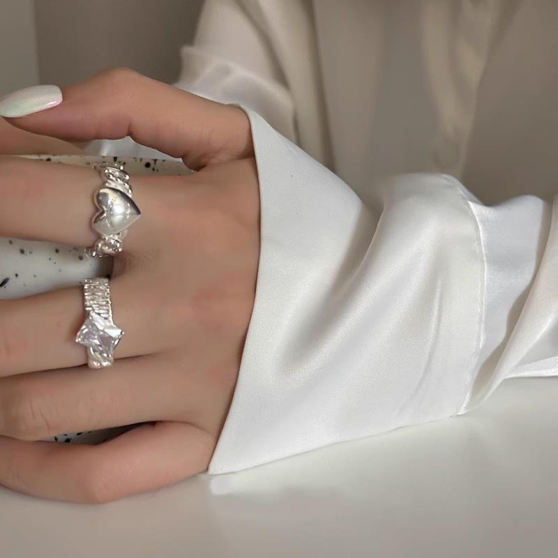 Literary retro sugar cube irregular ring set ins design niche temperament high-end personalized index finger ring
