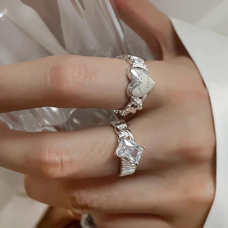Literary retro sugar cube irregular ring set ins design niche temperament high-end personalized index finger ring