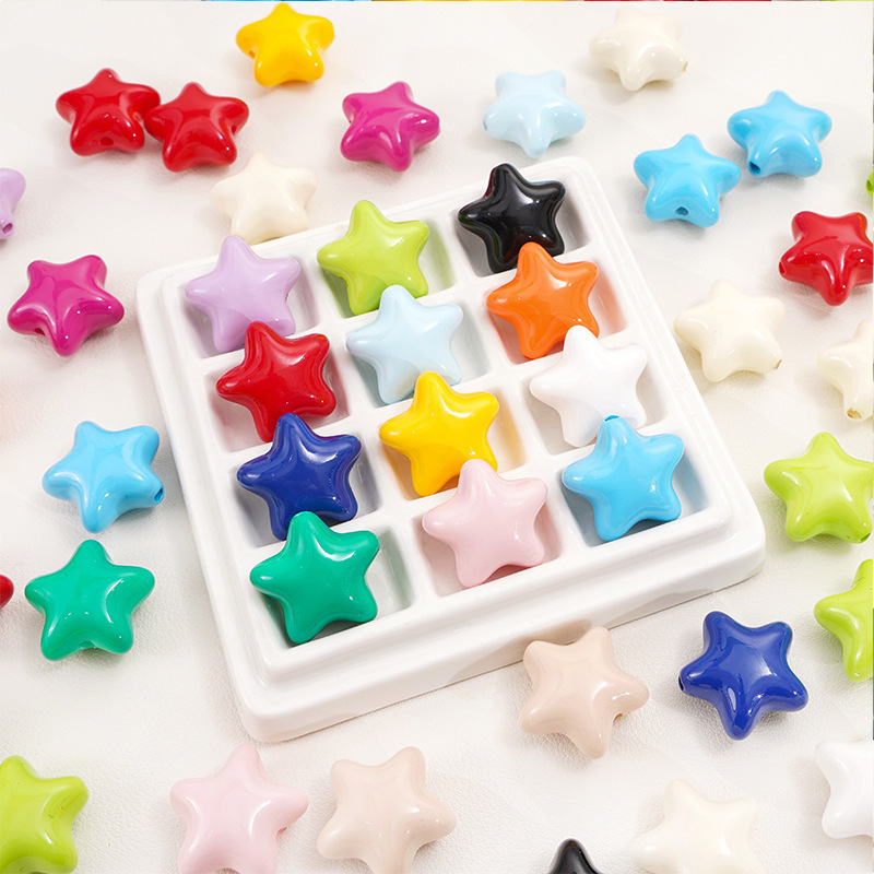 Dopamine color acrylic chubby shiny five-pointed star beads handmade diy hand-strung beads loose bead jewelry accessories