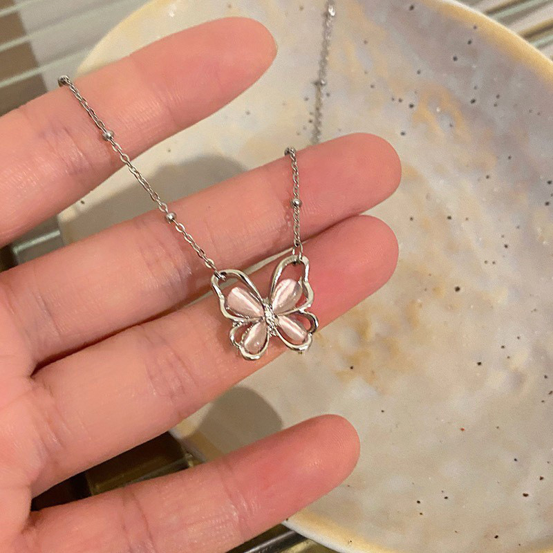 ins light luxury style pink butterfly necklace necklace for women sweet and girly hollow butterfly pendant clavicle chain gift