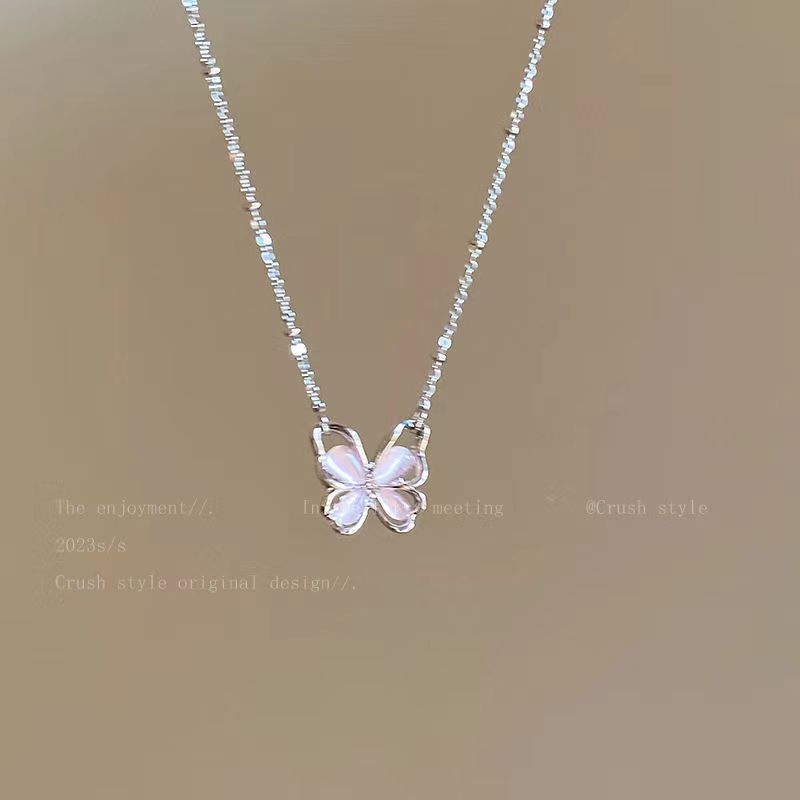 ins light luxury style pink butterfly necklace necklace for women sweet and girly hollow butterfly pendant clavicle chain gift