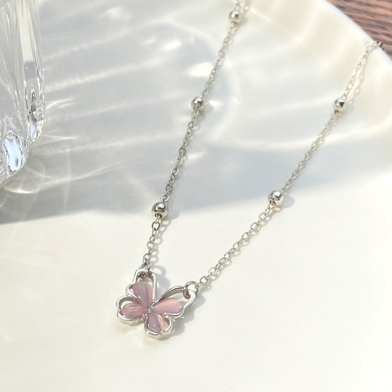 ins light luxury style pink butterfly necklace necklace for women sweet and girly hollow butterfly pendant clavicle chain gift