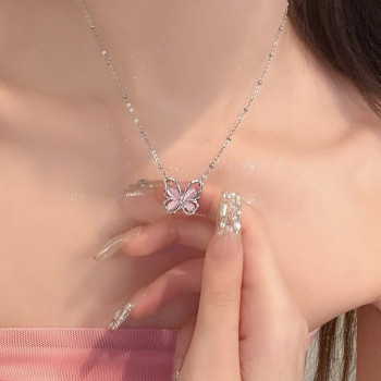 ins light luxury style pink butterfly necklace necklace for women sweet and girly hollow butterfly pendant clavicle chain gift
