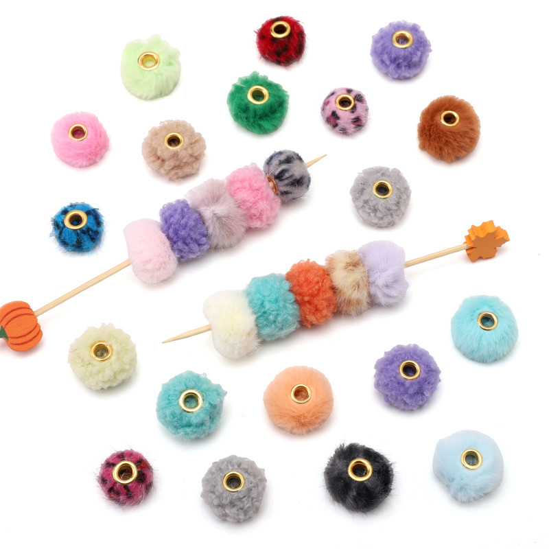 Polyester through hole imitation teddy rabbit fur mink fur ball separated beads hand string beads diy mobile phone chain jewelry material accessories