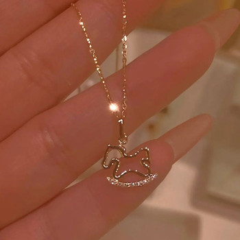Fairy tale wooden horse necklace for women, cute literary and creative clavicle chain, small childlike pendant, pony necklace, free shipping