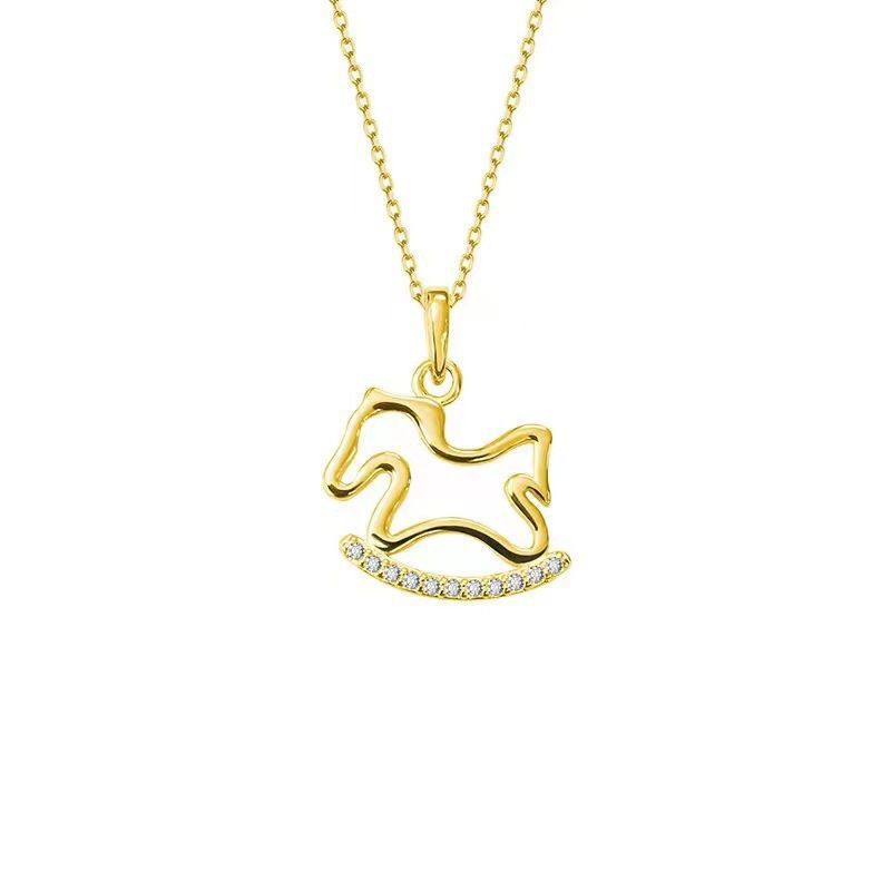 Fairy tale wooden horse necklace for women, cute literary and creative clavicle chain, small childlike pendant, pony necklace, free shipping