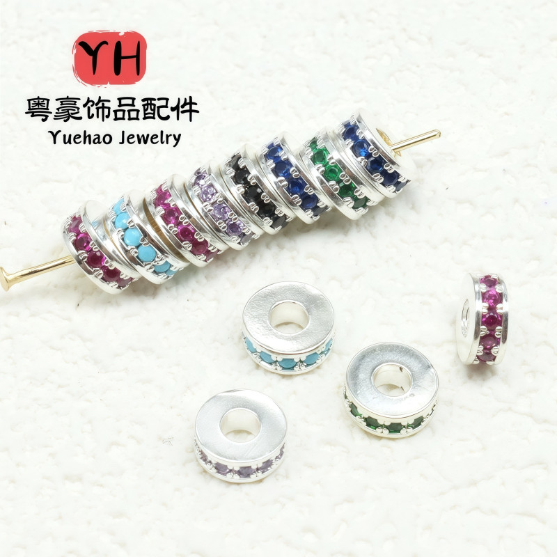 High color retention 18K gold-filled micro-paved colored zircon spacers round diamond ring straight-cut spacer beads diy handmade jewelry accessories