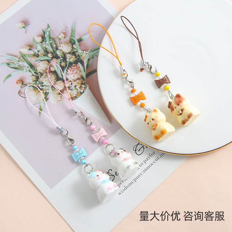New creative three-dimensional kitten mobile phone rope pendant keychain jewelry men's and women's bags mobile phone accessories materials wholesale