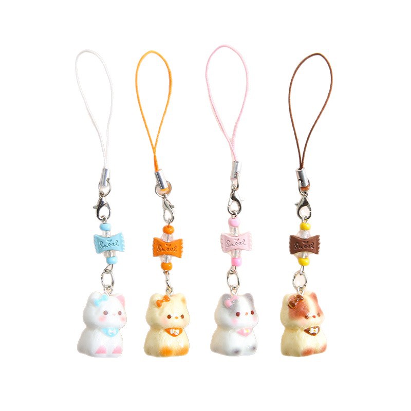 New creative three-dimensional kitten mobile phone rope pendant keychain jewelry men's and women's bags mobile phone accessories materials wholesale