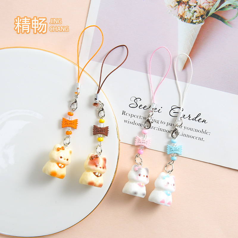 New creative three-dimensional kitten mobile phone rope pendant keychain jewelry men's and women's bags mobile phone accessories materials wholesale
