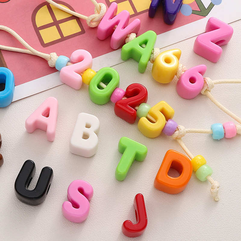 Monochrome acrylic large hole digital letter beads accessories diy handmade mobile phone chain bag decoration pendant material