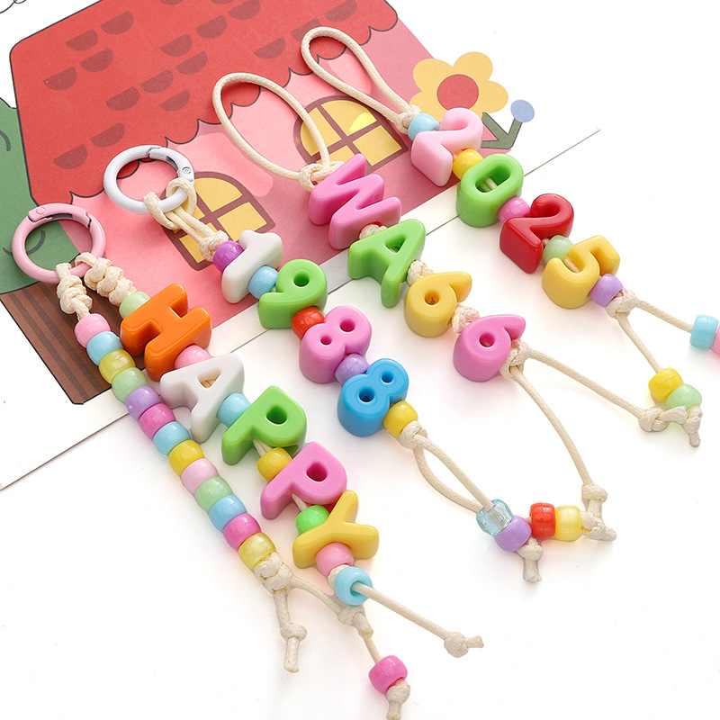 Monochrome acrylic large hole digital letter beads accessories diy handmade mobile phone chain bag decoration pendant material