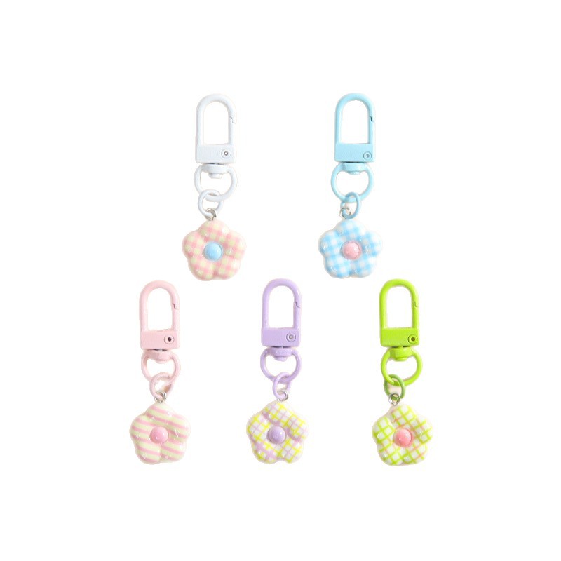 New cute plaid flower keychain door buckle hanging decoration small fresh bag jewelry DIY accessories pendant wholesale