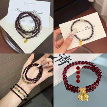 [Pack of Four] New Chinese Style National Style Bracelet Dragon Backbone Xuanwu Yaoye Handmade Coiled Dragon Glass Beads Black Retro