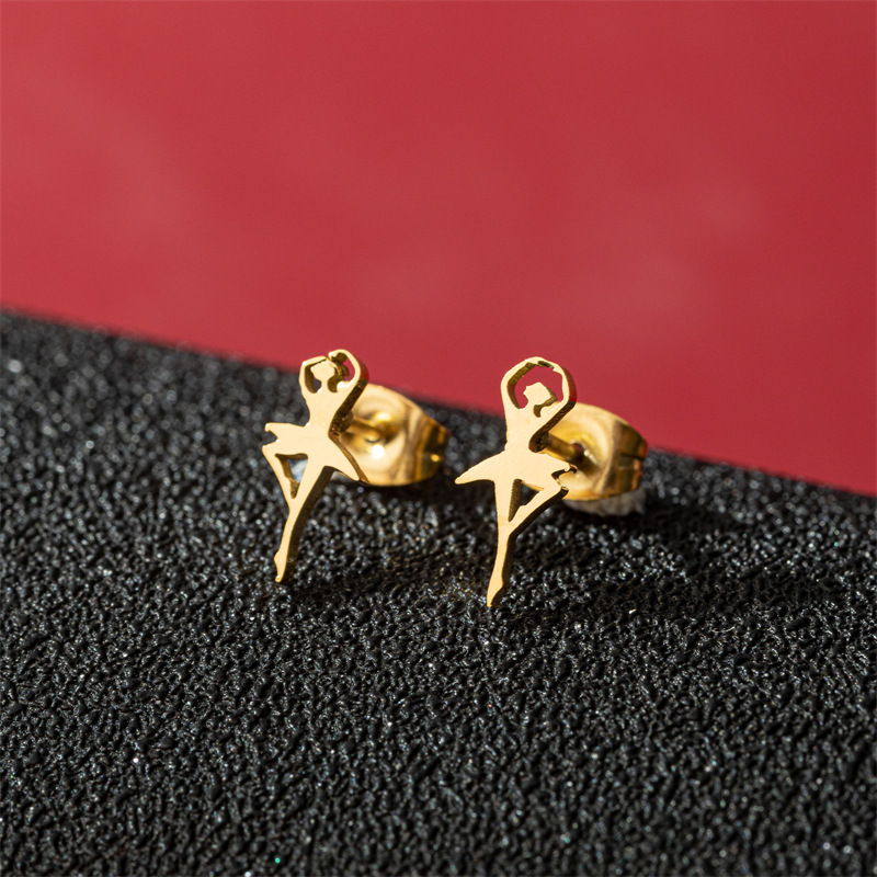 2026 New Cartoon Girl Small Earrings Mini Stainless Steel Cut Ballerina Girls Pierced Earrings Wholesale