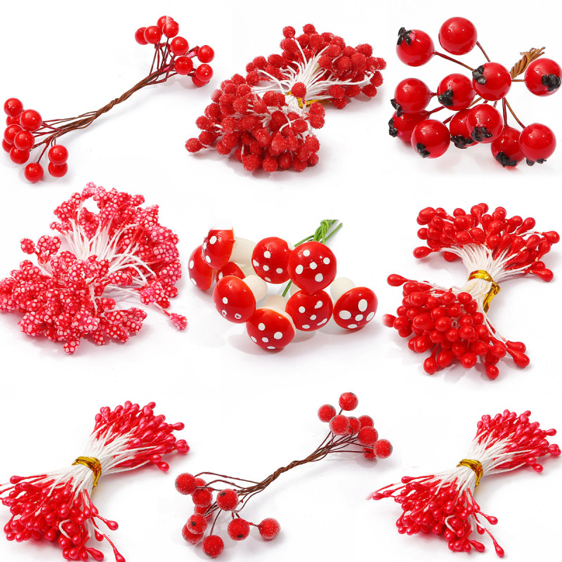 Various styles of simulated flower cores, chiffon flowers, stamens, small fruit handmade diy materials, flower loose accessories