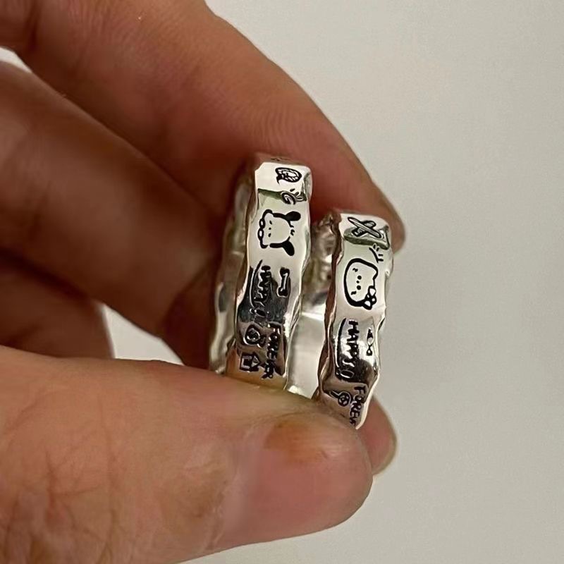 Minimalist graffiti wavy edge ring female ins niche design versatile exquisite fashion pacha dog ring