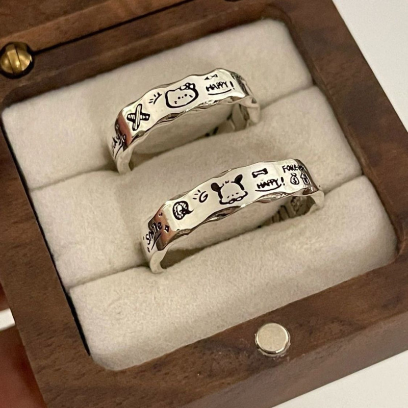 Minimalist graffiti wavy edge ring female ins niche design versatile exquisite fashion pacha dog ring