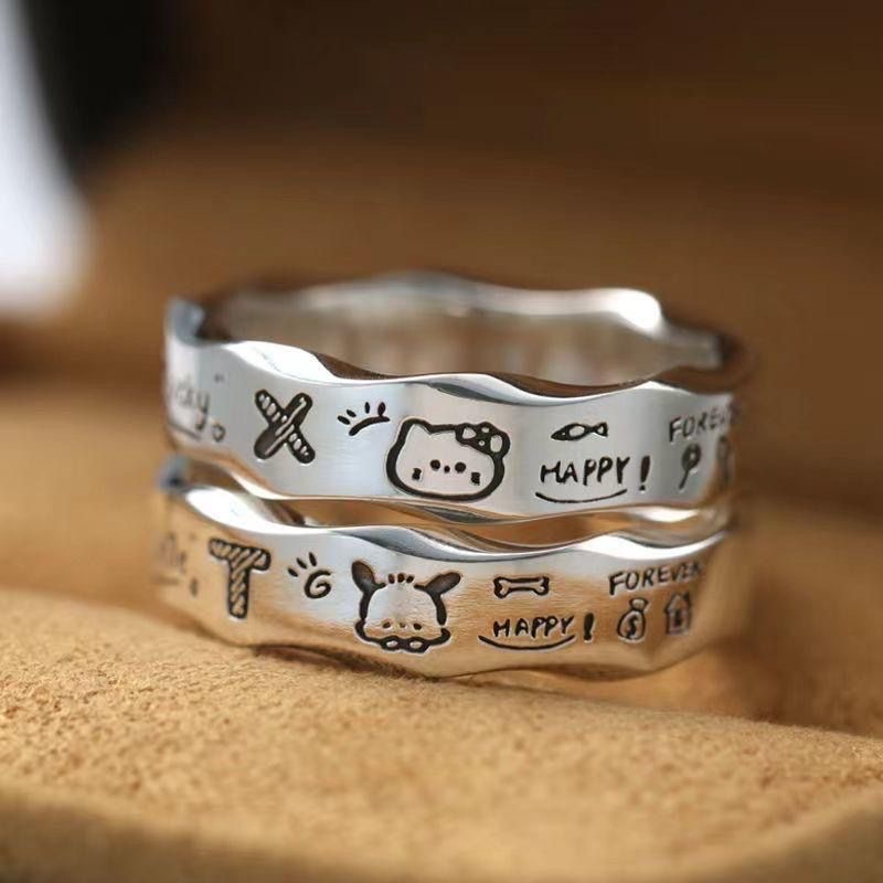 Minimalist graffiti wavy edge ring female ins niche design versatile exquisite fashion pacha dog ring