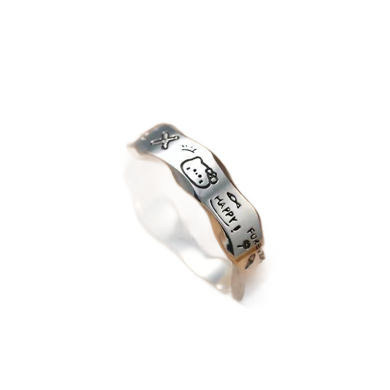 Minimalist graffiti wavy edge ring female ins niche design versatile exquisite fashion pacha dog ring