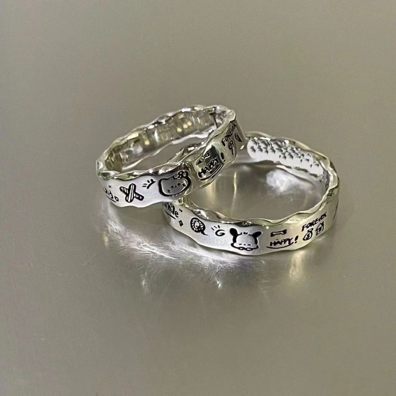Minimalist graffiti wavy edge ring female ins niche design versatile exquisite fashion pacha dog ring