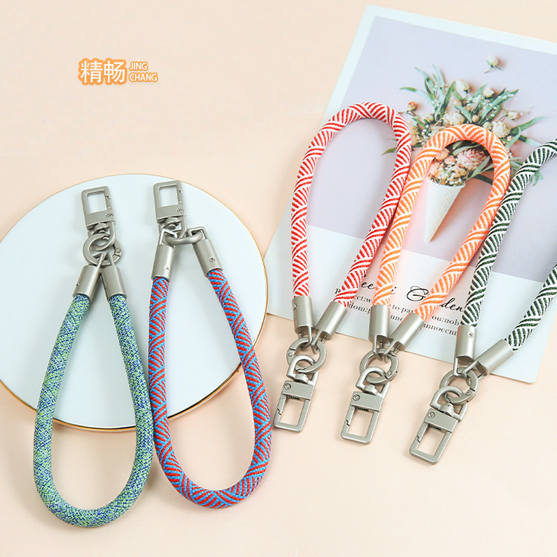 Colorful twill mobile phone lanyard wrist rope braided rope key chain mobile phone chain anti-lost removable jewelry connector