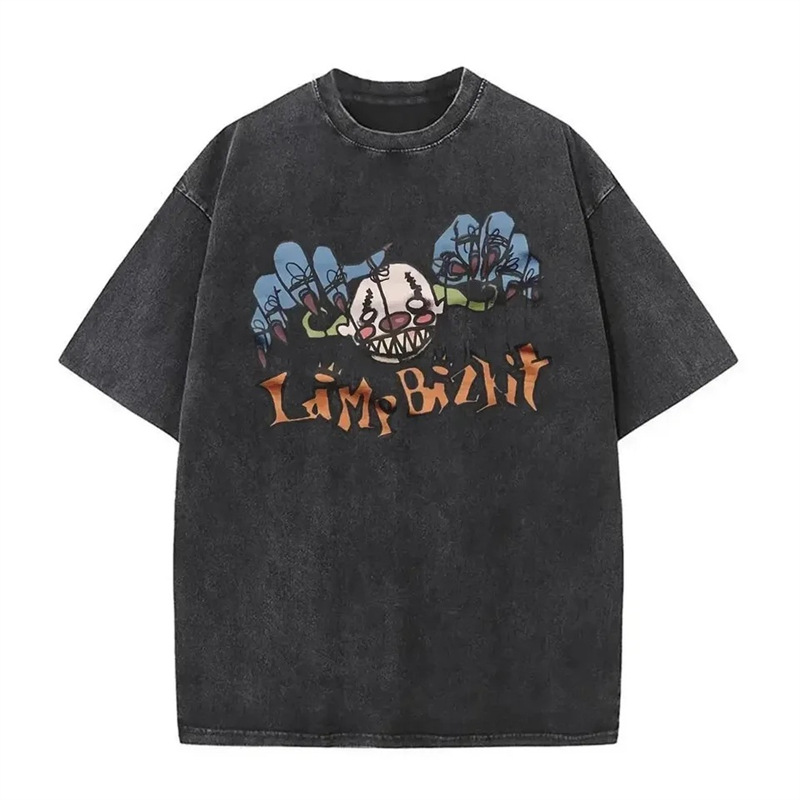 230g European size cross-border Men Clothing Acied Washed Tee Shirt Rock Band