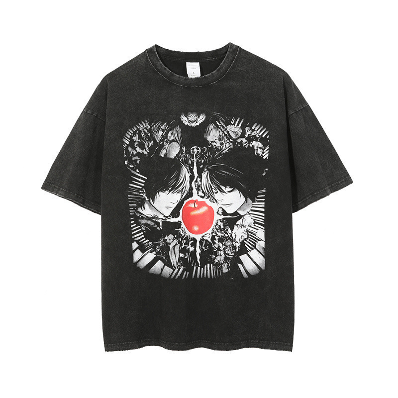 European code 230g cotton cross-border European code cotton T2026 new product dark style European and American print men's and women's short denim brother
