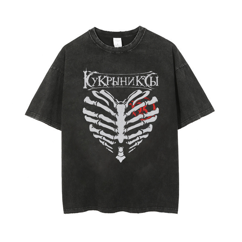 European code 230g cotton cross-border European code cotton T2026 new product dark style European and American print men's and women's short denim brother