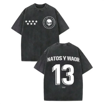 Cross-border 230g cotton Vintage Washed Rap Duo Natos Y Waor T-shirt Music