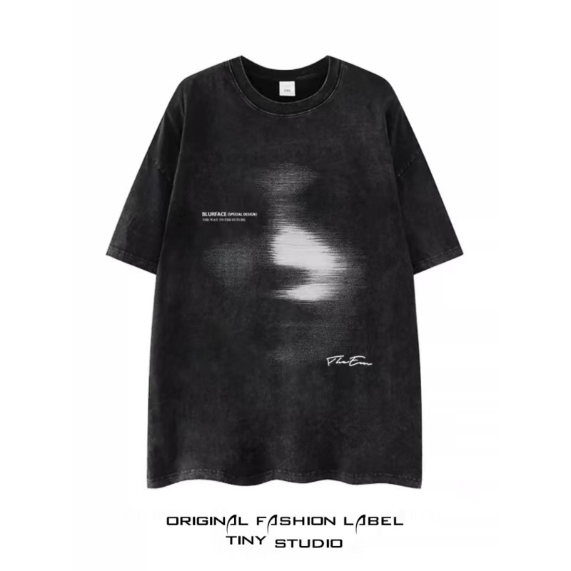 230g European size cross-border American trendy retro Yabi style washed short-sleeved T-shirt for men and women oversize couple loose