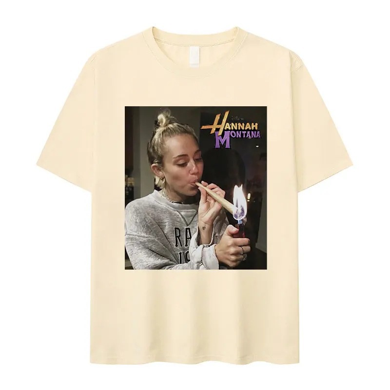 European code cross-border [Cross-border European code] Miley Cyrus funny smoking T-shirt Hannah Montana beauty