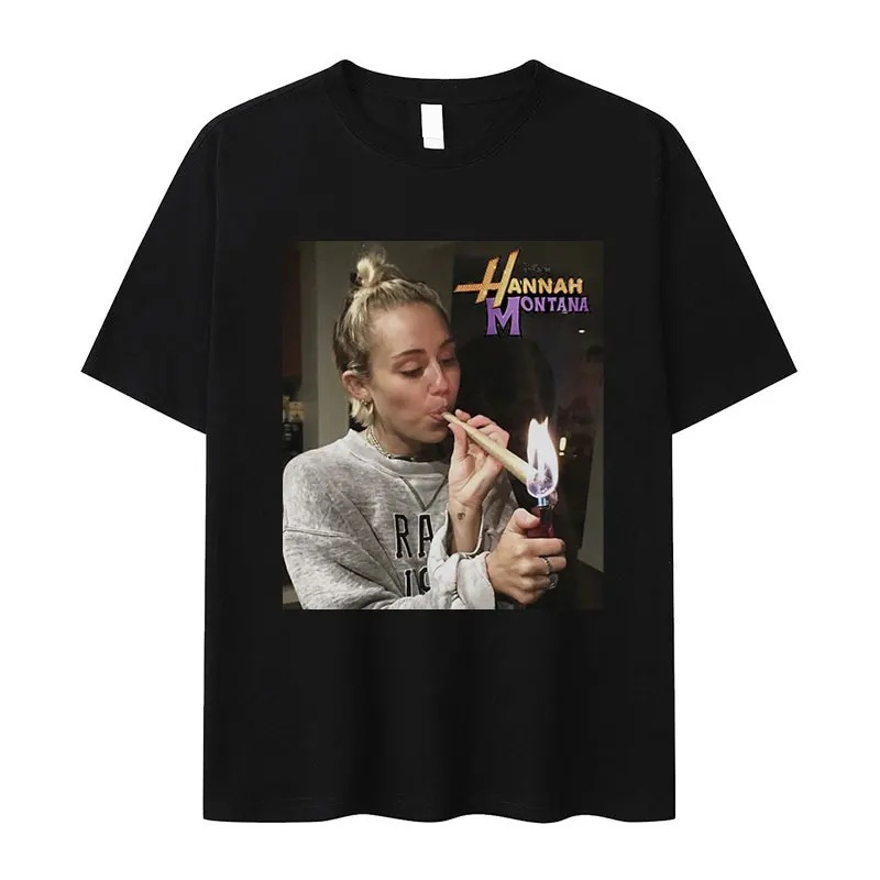 European code cross-border [Cross-border European code] Miley Cyrus funny smoking T-shirt Hannah Montana beauty