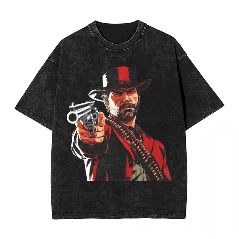 230g European size cross-border Red Dead Redemption 2 Washed T Shirt Men Arthur