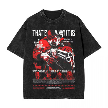 230g European size cross-border Red Dead Redemption 2 Washed T Shirt Men Arthur