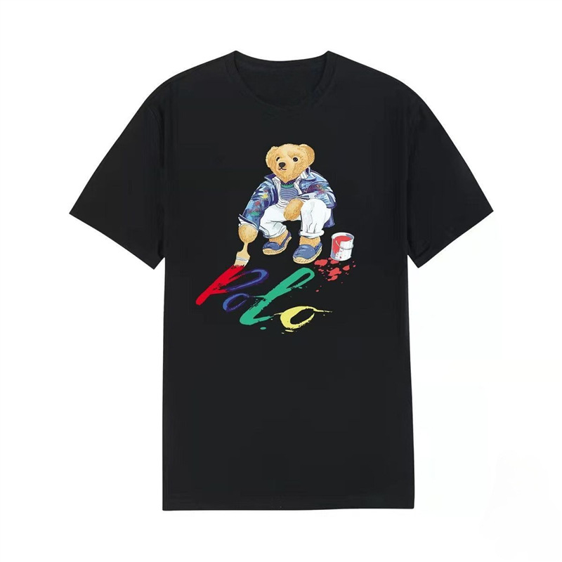 Cross-border cotton Brand Bear Print Men's Women's Short Sleeve Men's Cott