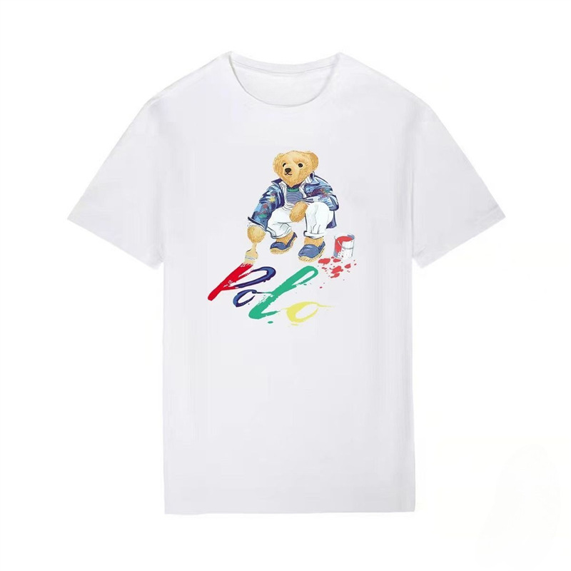 Cross-border cotton Brand Bear Print Men's Women's Short Sleeve Men's Cott