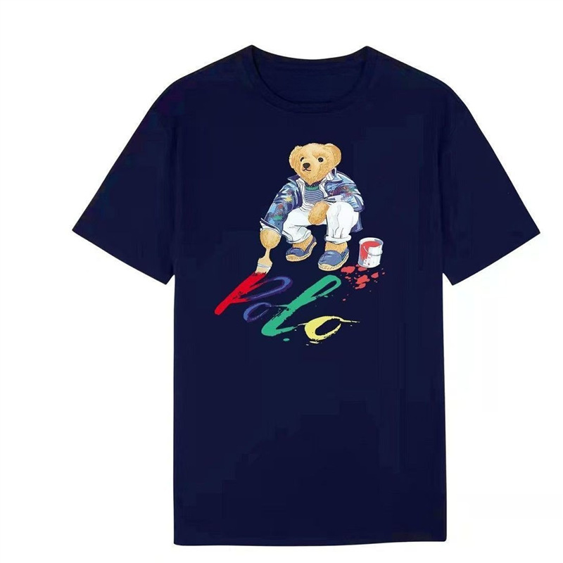 Cross-border cotton Brand Bear Print Men's Women's Short Sleeve Men's Cott