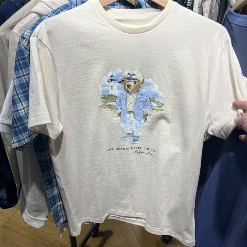 Cross-border cotton Brand Bear Print Men's Women's Short Sleeve Men's Cott