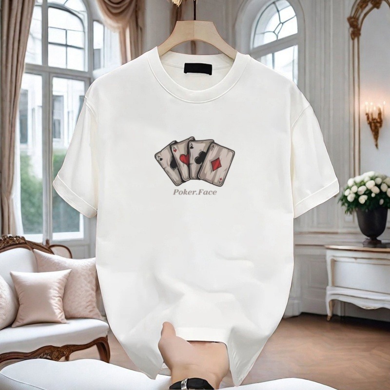 Cross-border European Poker printed T-shirt men's summer short-sleeved heavyweight T-shirt 2026 new men's tops thin trendy
