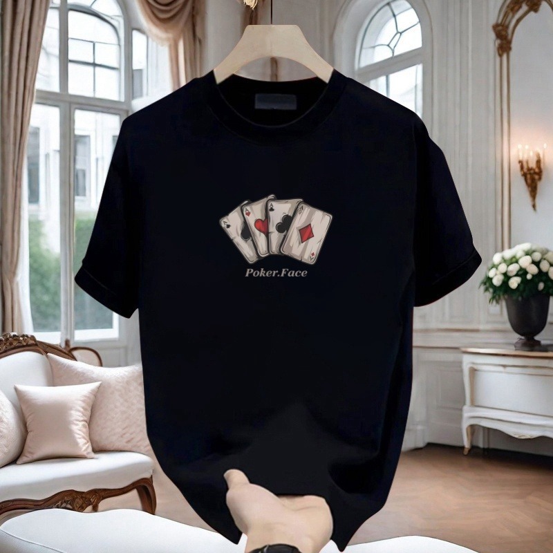 Cross-border European Poker printed T-shirt men's summer short-sleeved heavyweight T-shirt 2026 new men's tops thin trendy