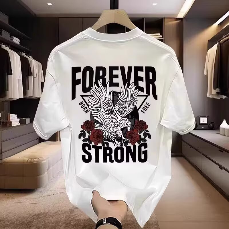 European code cross-border cotton heavyweight national trend new fashion brand pure cotton printed men's short-sleeved T-shirt summer popular trendy break