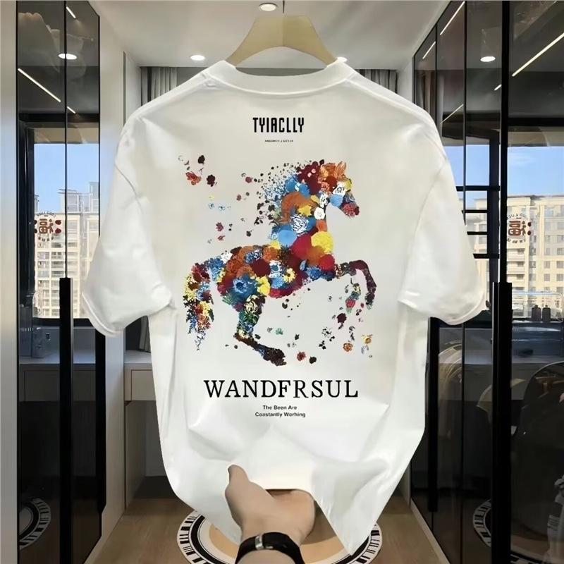 European code popular new short-sleeved T-shirt men's summer Korean style trendy simple half-sleeved top Hong Kong style loose casual trend