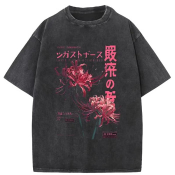 Cross-border 230g washed distressed cotton Anime Washed T-shirt Aesthetic with Soft G