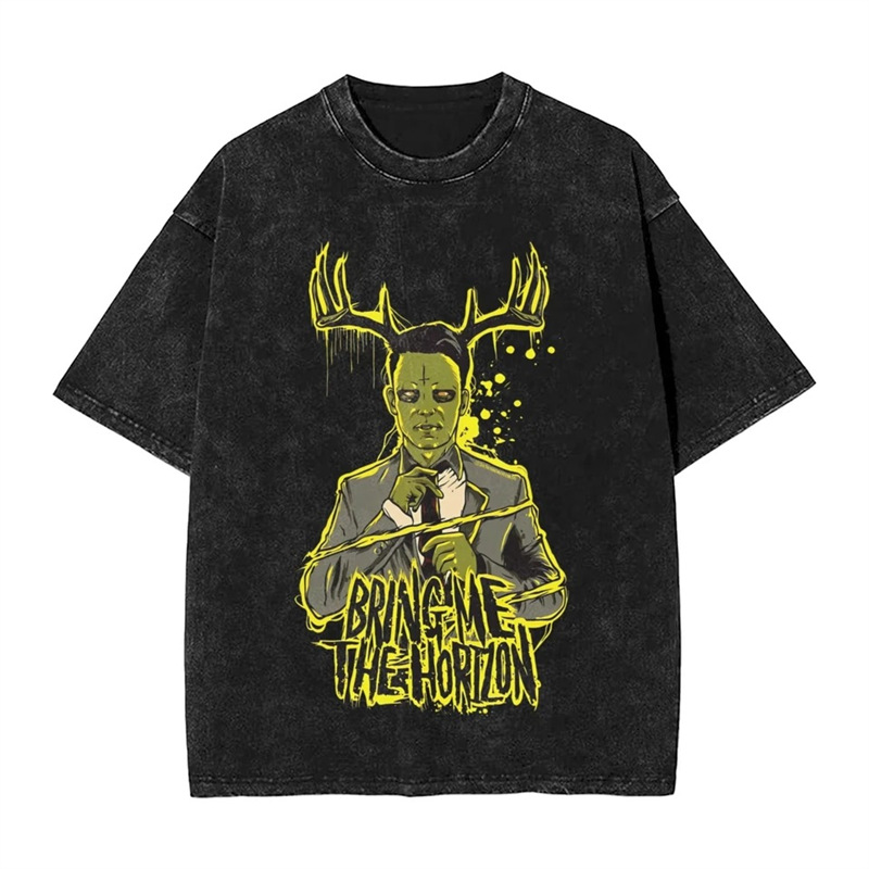 Cross-border 230g washed distressed cotton BMTH Bring Me The Horizon Washed T Shirt M