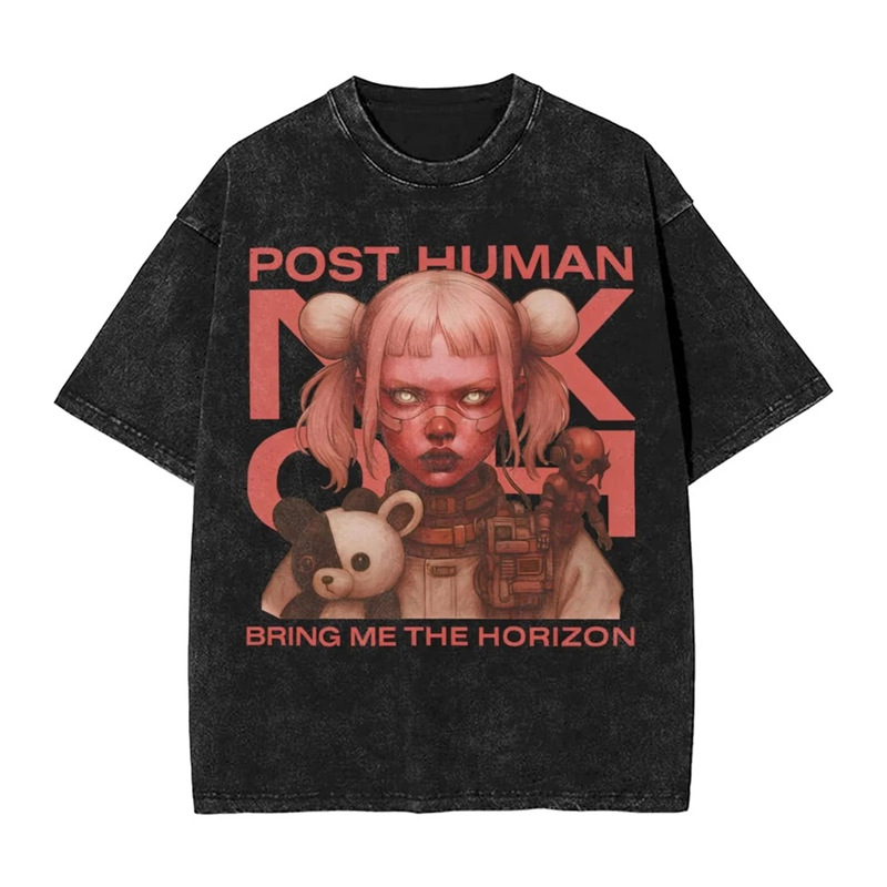 Cross-border 230g washed distressed cotton BMTH Bring Me The Horizon Washed T Shirt M