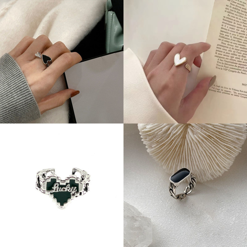 Sweet and cool love mosaic letter ring women's fashion personalized ring ins niche index finger ring
